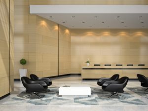 Interior of a hotel reception 3D illustration